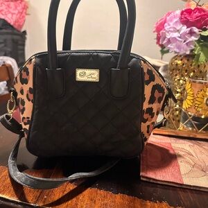 Betsey Johnson Black and Leopard Satchel